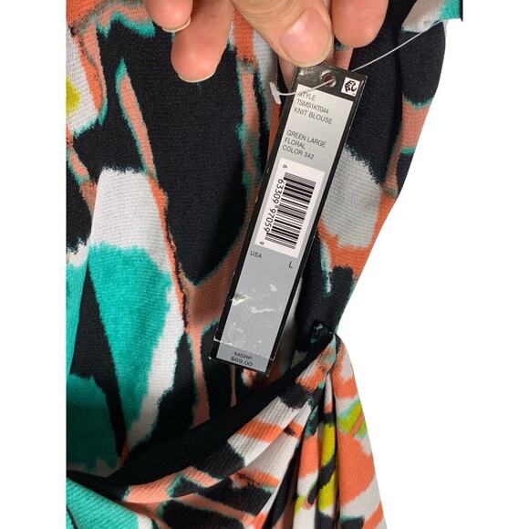 Tahari Coral & Mint Green Faux Wrap Colorblock Blouse Office Blouse - Size L NWT - Picture 3 of 6